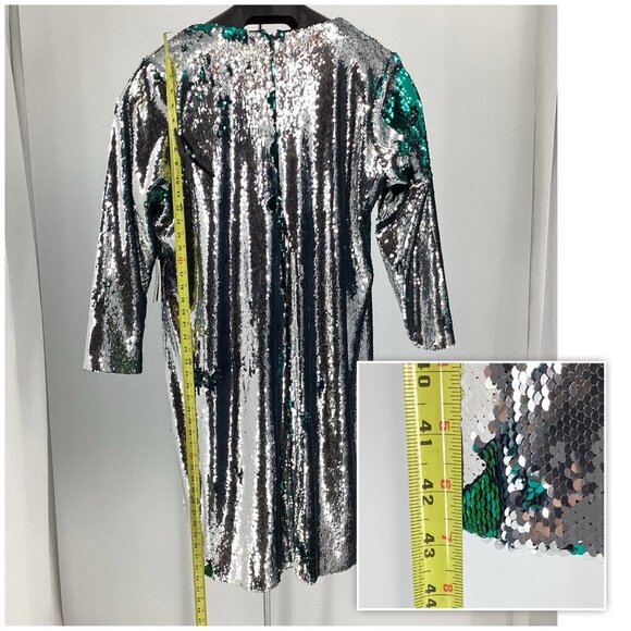 NWT ELOQUII Long Sleeve V-Neck Reversible Sequin Dress Silver Green Sz 24 Party - Picture 5 of 13